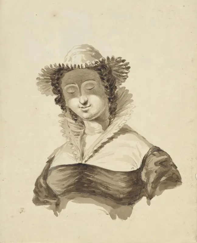 Buste van een vrouw met hoed en opstaande kraag Wall Art by Pieter van Loon - High-Resolution Digital Print