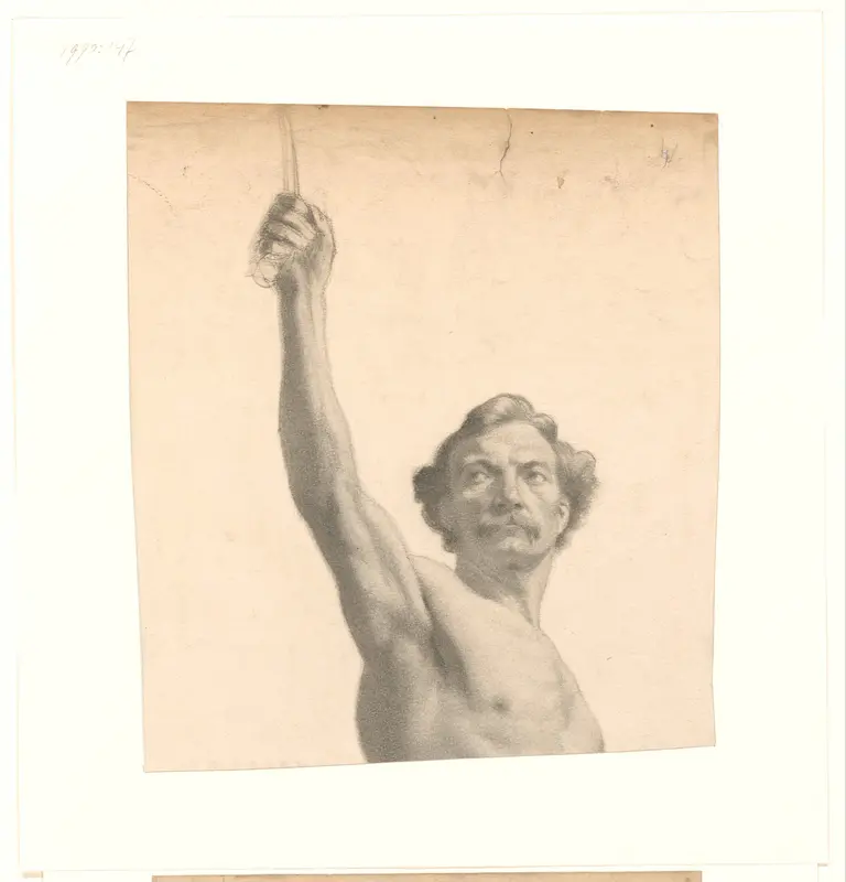 Buste van mannelijk naakt met opgeheven rechterarm Wall Art by Johan Braakensiek - High-Resolution Digital Print