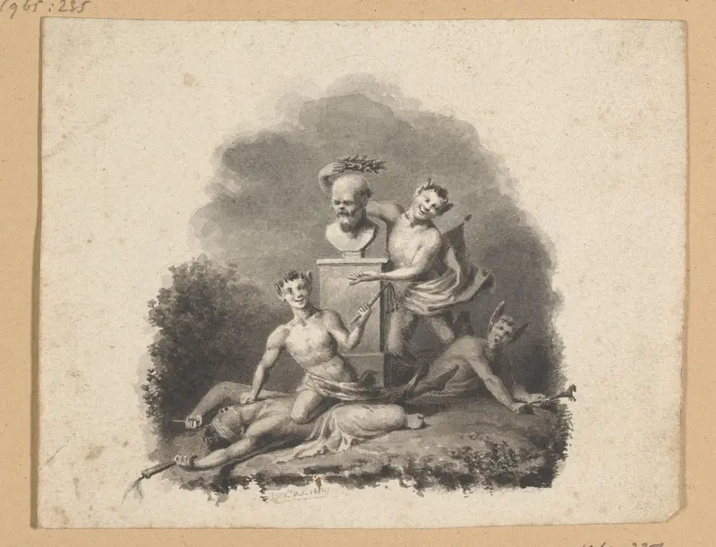 Buste van Socrates omgeven door drie saters Wall Art by Unknown - High-Resolution Digital Print