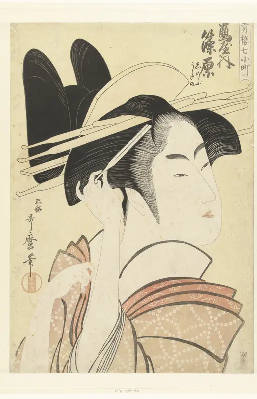 Busteportret van de courtisane Shinowara uit het Tsuruya huis. Wall Art by Unknown - High-Resolution Digital Print