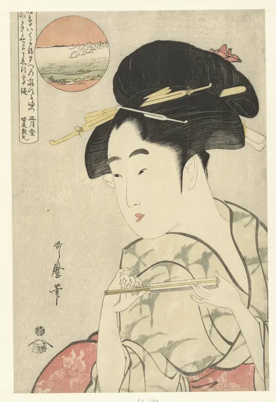 Busteportret van jonge vrouw met waaier Wall Art by Unknown - High-Resolution Digital Print