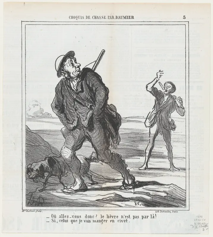 But where are you going? The hare is not in that direction!, from 'Hunting sketches,' published in Le Charivari, October 28, 1864 Wall Art by Honoré Daumier - High-Resolution Digital Print