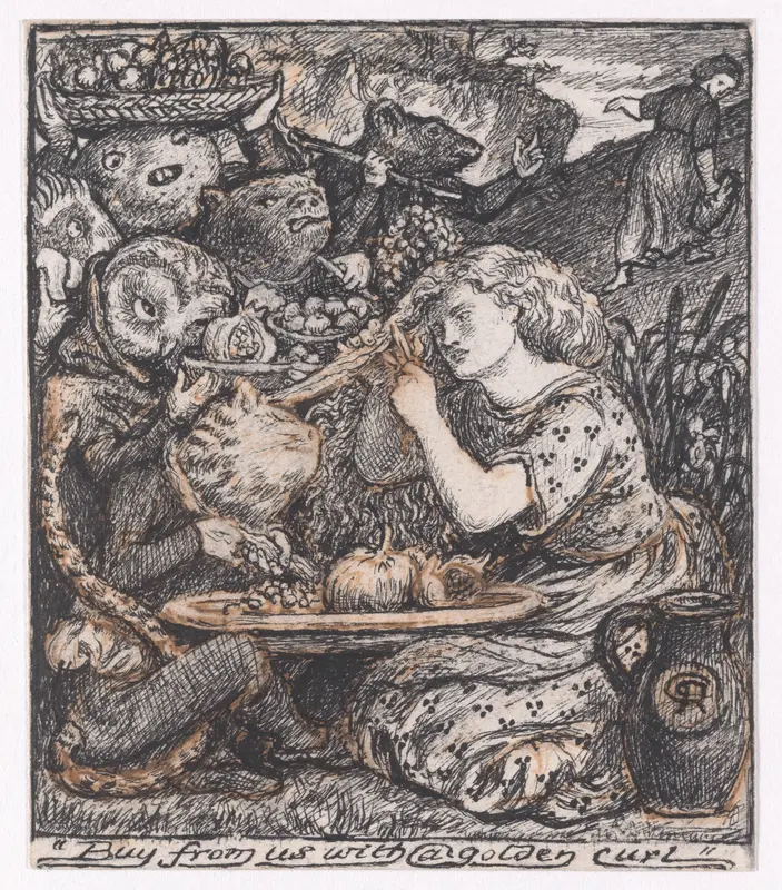 Buy from us with a golden curl, for "The Goblin Market" Wall Art by Dante Gabriel Rossetti - High-Resolution Digital Print
