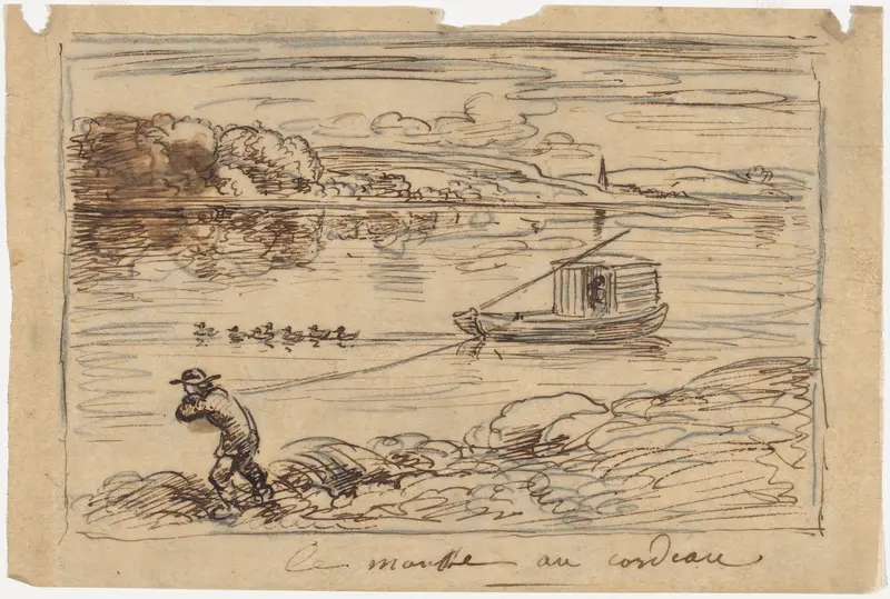 Cabin Boy Hauling the Tow-Rope or Hauling by Rope Wall Art by Charles-François Daubigny - High-Resolution Digital Print