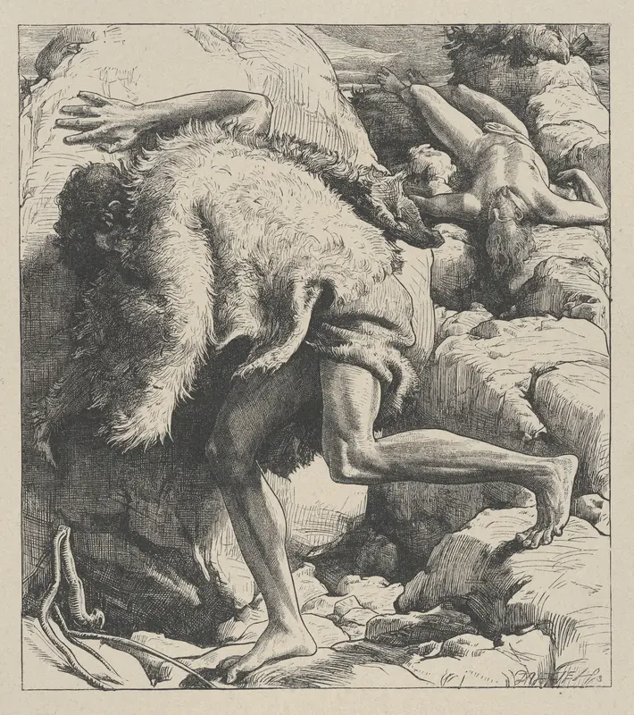 Cain and Abel, from "Dalziels' Bible Gallery" Wall Art by Frederic, Lord Leighton - High-Resolution Digital Print