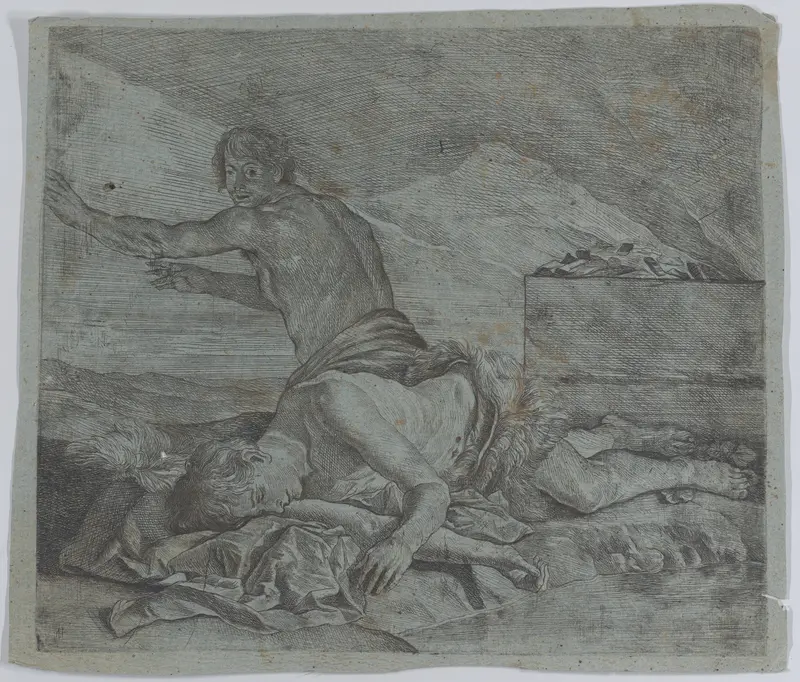 Cain fleeing after having slain Abel Wall Art by Matthias Stom - High-Resolution Digital Print