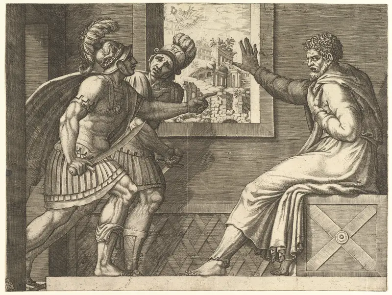 Caius Marius in Prison, two Cimbrian soldiers entering his cell Wall Art by Giorgio Ghisi - High-Resolution Digital Print