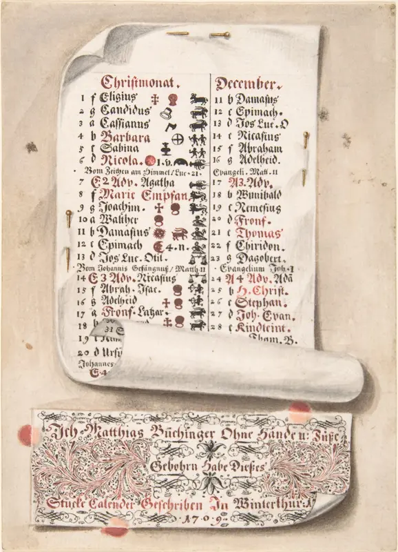 Calligraphic Trompe-l'œil Calendar Wall Art by Matthias Buchinger - High-Resolution Digital Print