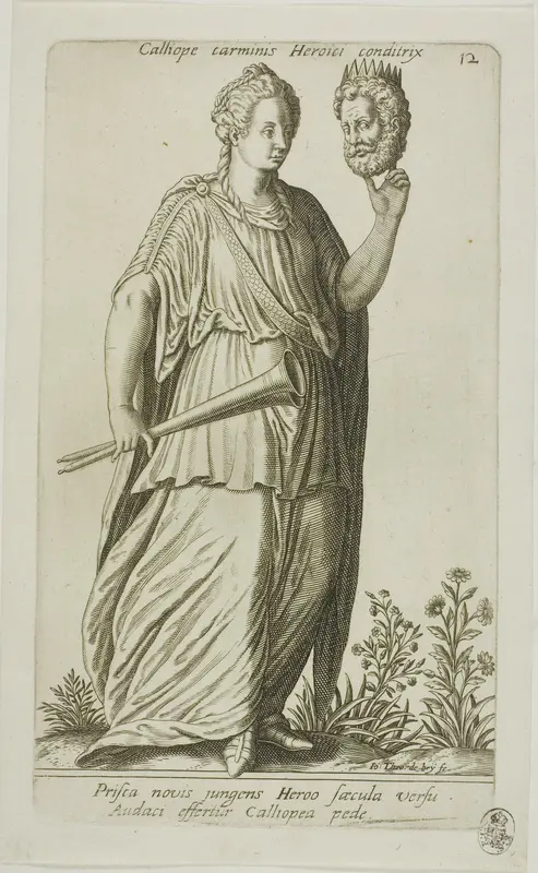 Calliope, Muse of Epic Poetry, plate 12 from Parnassus Biceps Wall Art by Johann Theodor de Bry - High-Resolution Digital Print