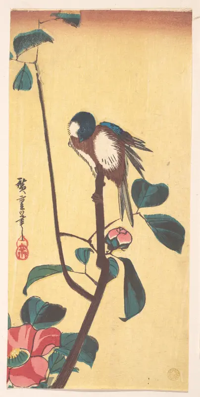 Camellia and Blue-Headed Bird