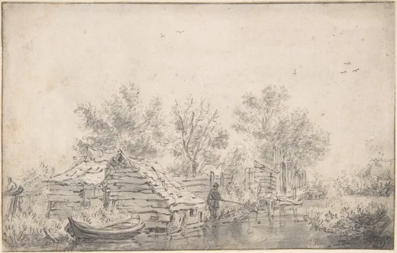Canal Landscape with a Fisherman Wall Art by Jacob van Ruisdael - High-Resolution Digital Print