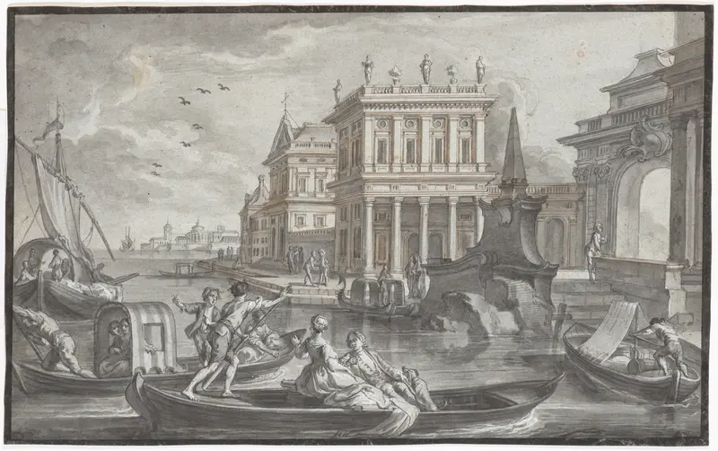 Canal Scene with a Palazzo Wall Art by Johann Wolfgang Baumgartner - High-Resolution Digital Print