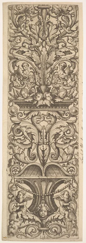 Candelabra Grotesque with Heads of Dolphins and Dragons in the Center Wall Art by Lambrecht Hopfer - High-Resolution Digital Print
