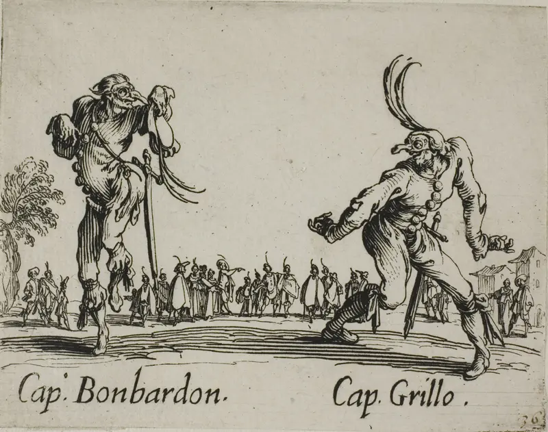 Capitano Bonbardon - Capitano Grillo, plate 13 from Balli di Sfessania