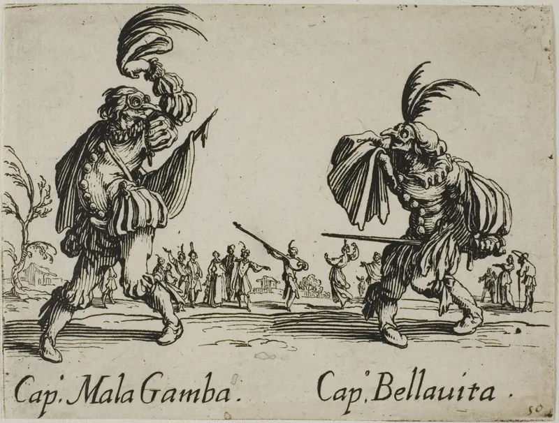 Capitano Mala Gamba - Capitano Bellavita, plate 15 from Balli di Sfessania