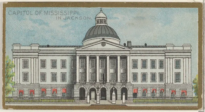 Capitol of Mississippi in Jackson, from the General Government and State Capitol Buildings series (N14) for Allen & Ginter Cigarettes Brands Wall Art by Allen & Ginter - High-Resolution Digital Print