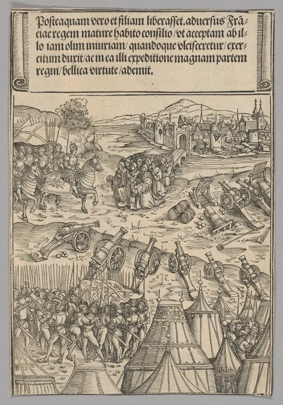Capitulation of a French City, plate 12 from Historical Scenes from the Life of Emperor Maximilian I from the Triumphal Arch Wall Art by Wolf Traut - High-Resolution Digital Print