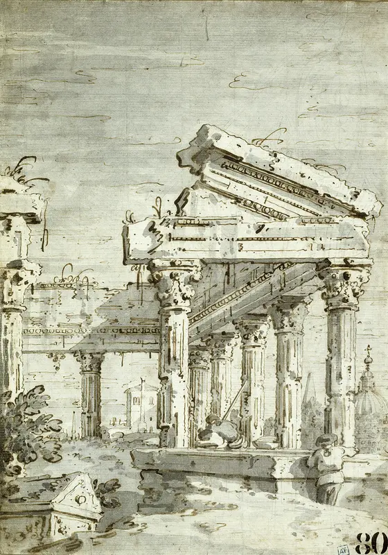 Capriccio: A Ruined Classical Temple Wall Art by Canaletto - High-Resolution Digital Print