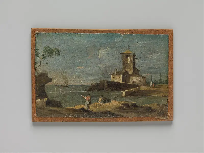 Capriccio with a Square Tower and Two Houses Wall Art by Francesco Guardi - High-Resolution Digital Print