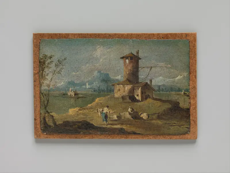 Capriccio with an Island, a Tower, and Houses Wall Art by Francesco Guardi - High-Resolution Digital Print