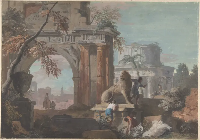 Capriccio with Roman Ruins Wall Art by Marco Ricci - High-Resolution Digital Print