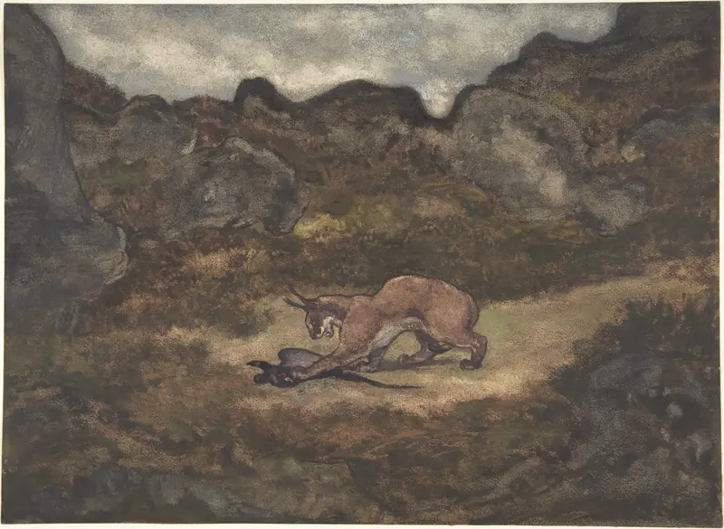 Caracal and Pheasant Wall Art by Antoine-Louis Barye - High-Resolution Digital Print