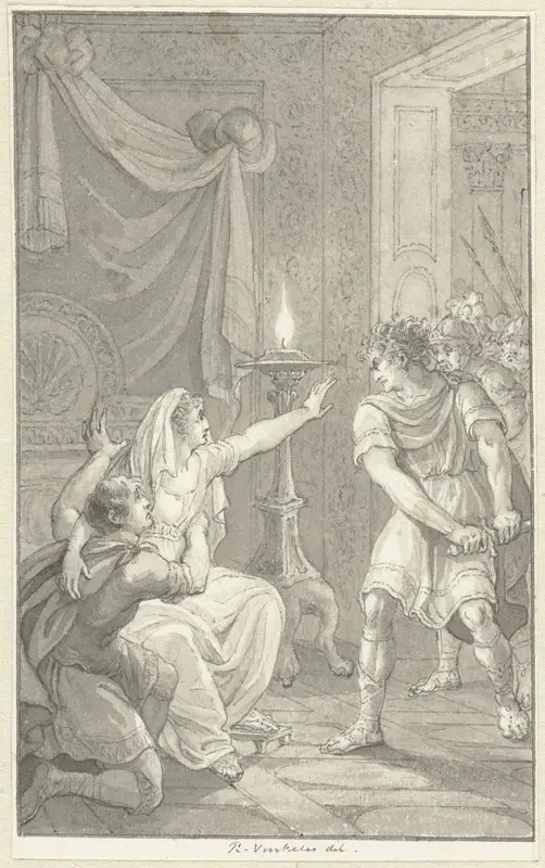 Caracalla vermoordt zijn broer Geta in de slaapkamer van hun moeder Wall Art by Reinier Vinkeles (I) - High-Resolution Digital Print
