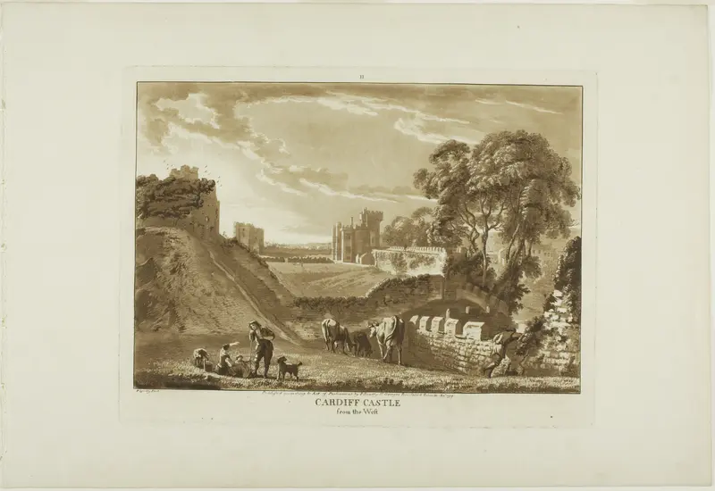 Cardiff Castle from the West, plate two from Twelve Views in Wales Wall Art by Paul Sandby - High-Resolution Digital Print