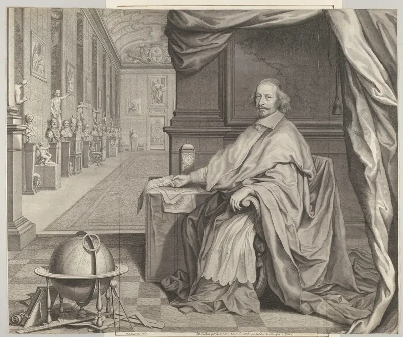 Cardinal Jules Mazarin Seated Within the Gallery of his Palace Wall Art by Robert Nanteuil - High-Resolution Digital Print