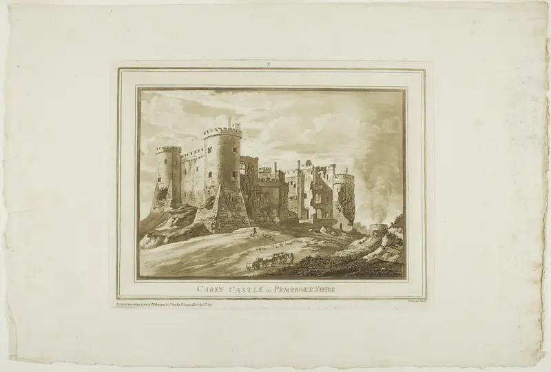 Carey Castle in Pembroke Shire, plate ten from Twelve Views in South Wales Wall Art by Paul Sandby - High-Resolution Digital Print