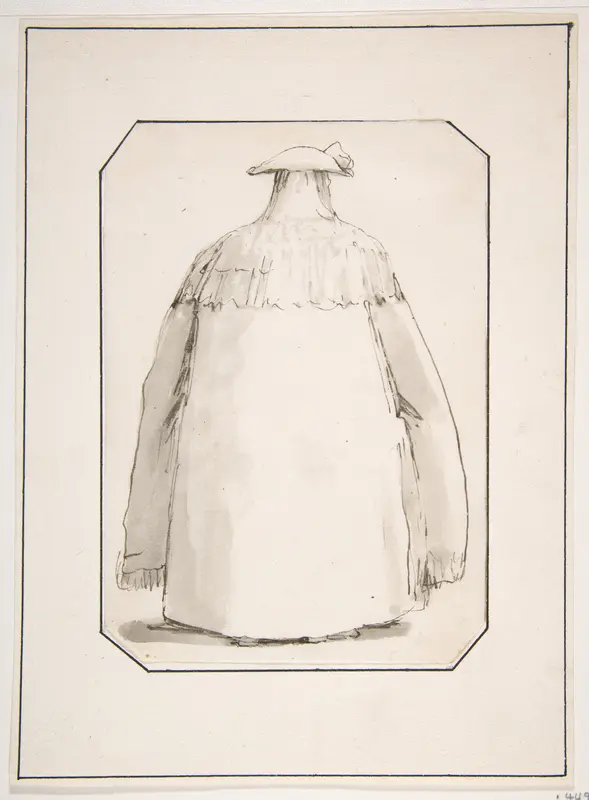 Caricature of a Fat Person Wearing a Long Cloak and a Tricorne, Seen from Behind Wall Art by Giovanni Battista Tiepolo - High-Resolution Digital Print