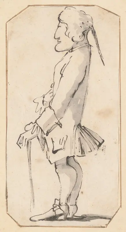 Caricature of a Man Carrying a Stick, Standing in Profile to the Left Wall Art by Giovanni Battista Tiepolo - High-Resolution Digital Print
