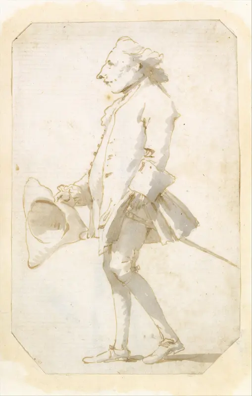 Caricature of a Man Holding a Tricorne, Walking to the Left Wall Art by Giovanni Battista Tiepolo - High-Resolution Digital Print