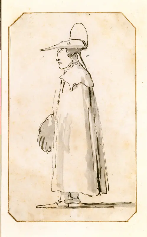 Caricature of a Man in a Long Cloak, Standing in Profile to the Left Wall Art by Giovanni Battista Tiepolo - High-Resolution Digital Print