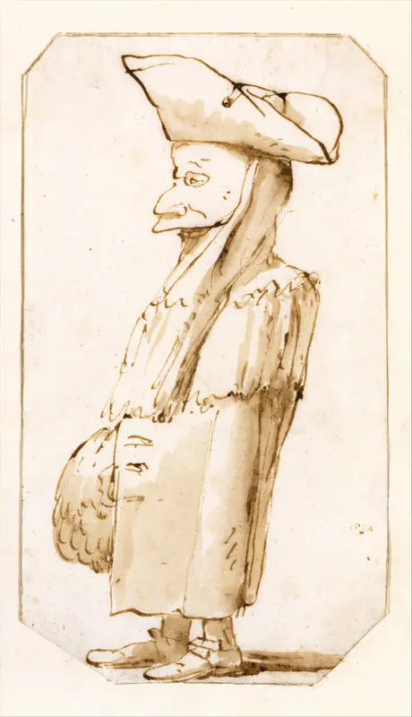 Caricature of a Man in a Mask and a Tricorne, Standing in Profile to the Left Wall Art by Giovanni Battista Tiepolo - High-Resolution Digital Print