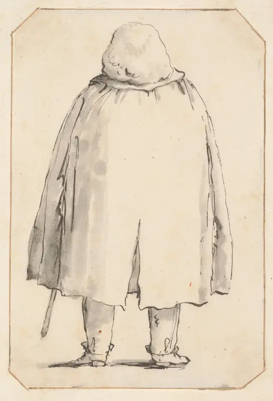 Caricature of a Man in a Voluminous Cloak, Carrying a Walking Stick, Seen from Behind Wall Art by Giovanni Battista Tiepolo - High-Resolution Digital Print