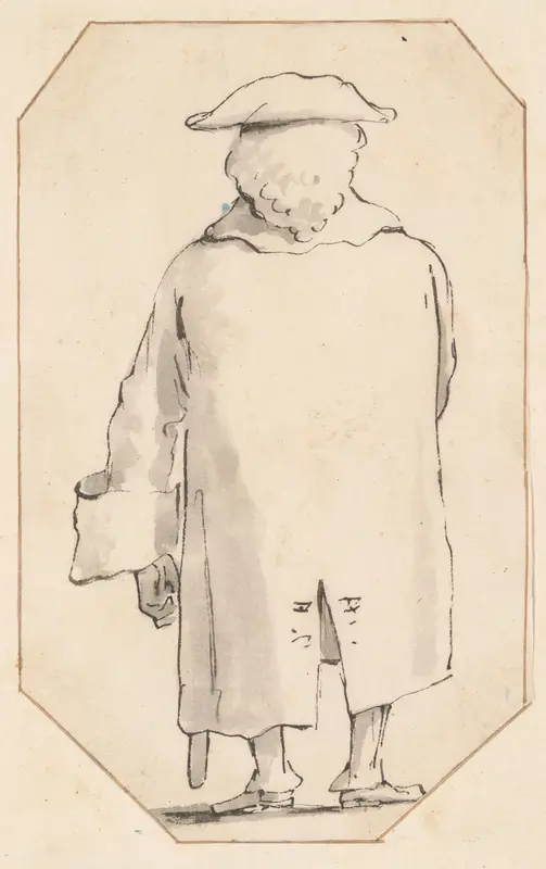 Caricature of a Man Wearing a Wig and a Tricorne, Seen from Behind Wall Art by Giovanni Battista Tiepolo - High-Resolution Digital Print