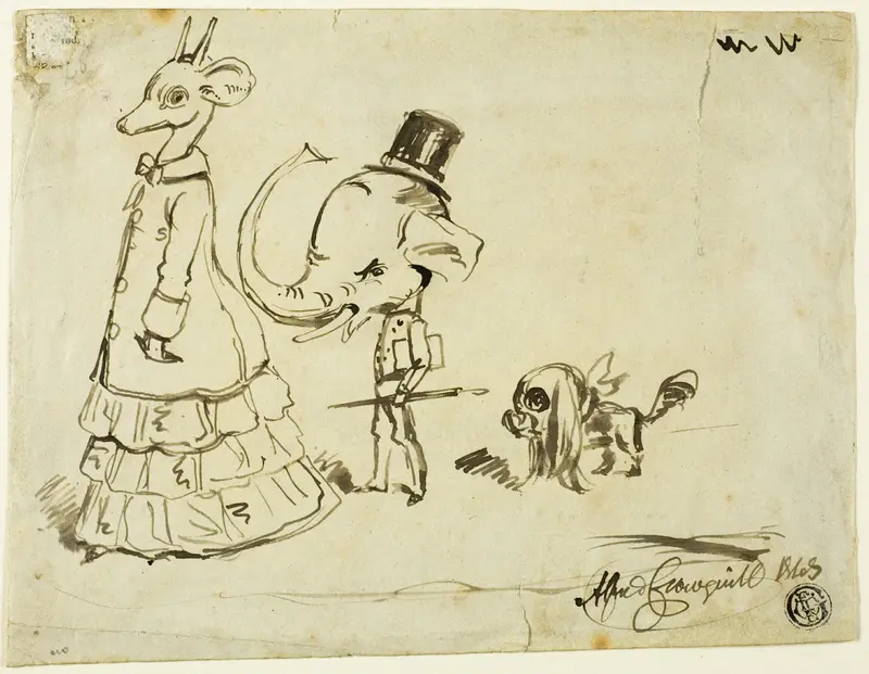 Caricature of Man, Woman and Dog Wall Art by Alfred Henry Forrester - High-Resolution Digital Print