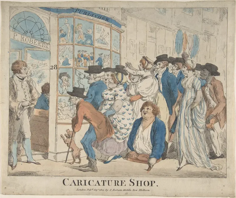 Caricature Shop of Piercy Roberts, 28 Middle Row, Holborn Wall Art by Piercy Roberts - High-Resolution Digital Print
