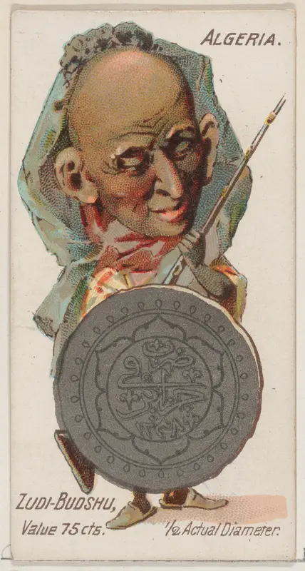 Caricatured Algerian, Zudi-Budshu, from the series Coins of All Nations (N72, variation 1) for Duke brand cigarettes Wall Art by W. Duke, Sons & Co. - High-Resolution Digital Print