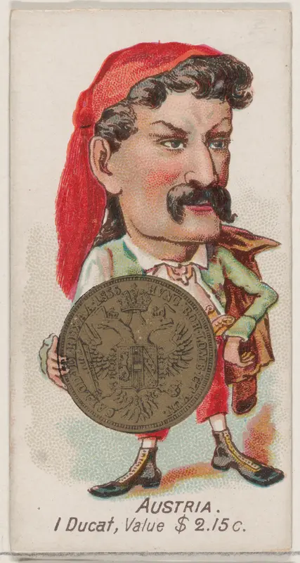 Caricatured Austrian, 1 Ducat, from the series Coins of All Nations (N72, variation 1) for Duke brand cigarettes Wall Art by W. Duke, Sons & Co. - High-Resolution Digital Print