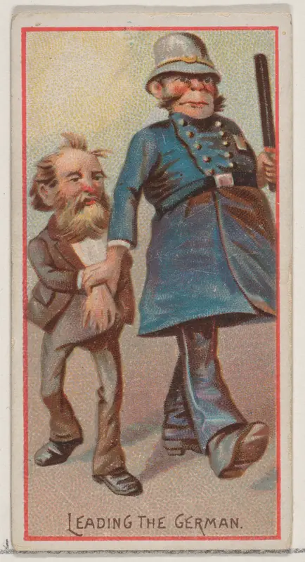 Caricatured figure / Leading the German, from the Jokes series (N87) for Duke brand cigarettes Wall Art by W. Duke, Sons & Co. - High-Resolution Digital Print