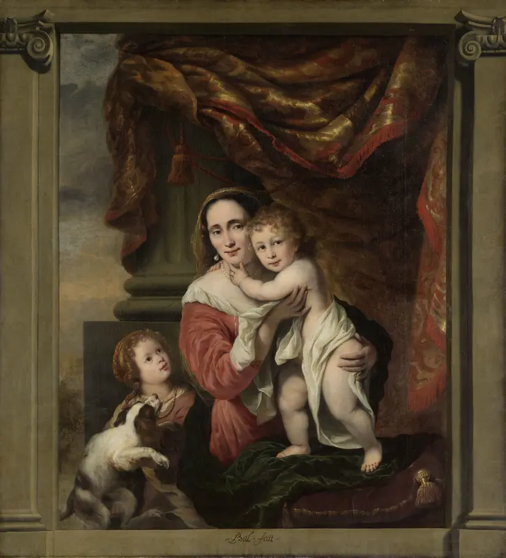Caritas: Joanna de Geer (1629-1691) met haar kinderen Cecilia Trip (1660-1728) en Laurens Trip (geb. 1662) Wall Art by Ferdinand Bol - High-Resolution Digital Print