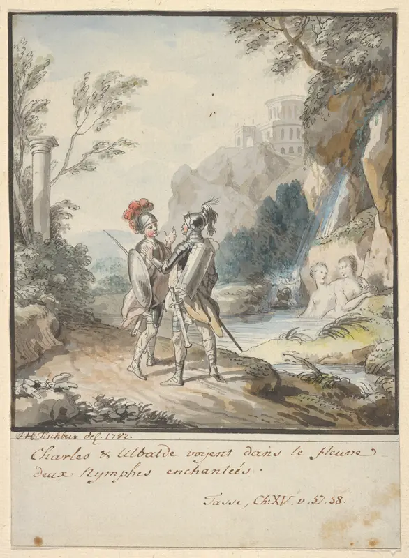 Carlo and Ubaldo Resisting the Enchantments of Armida's Nymphs (from Torquato Tasso's "Gerusalemme liberata", 15:57-58) Wall Art by Johann Heinrich Tischbein the Elder - High-Resolution Digital Print