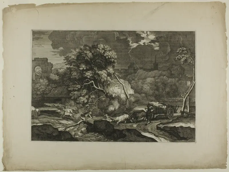 Cart Drawn by Two Pairs of Oxen in a Storm
