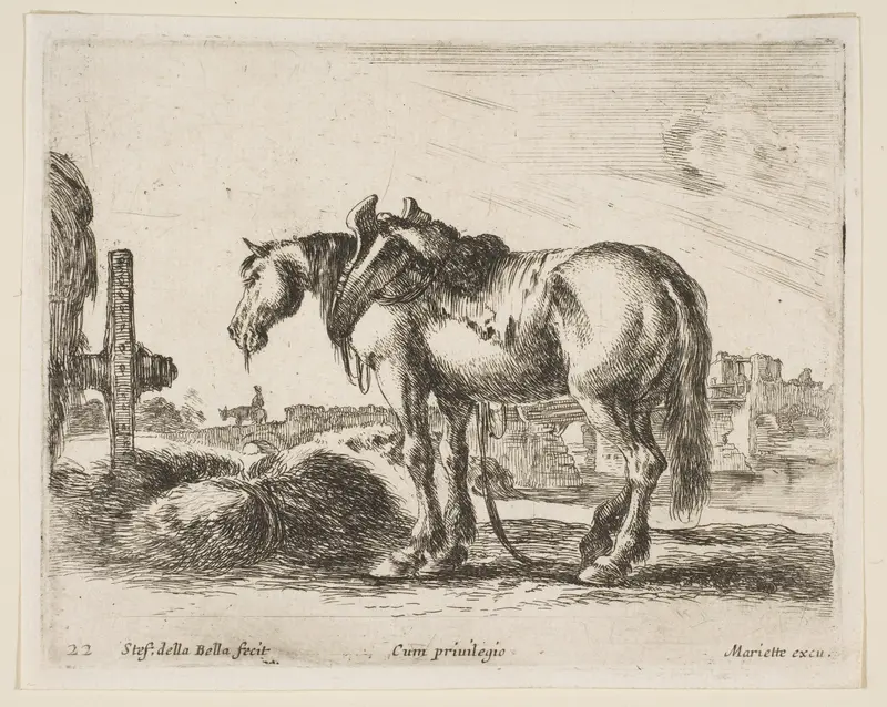 Cart Horse, plate 22 from "Various Animals" (Diversi Animali) Wall Art by Stefano della Bella - High-Resolution Digital Print