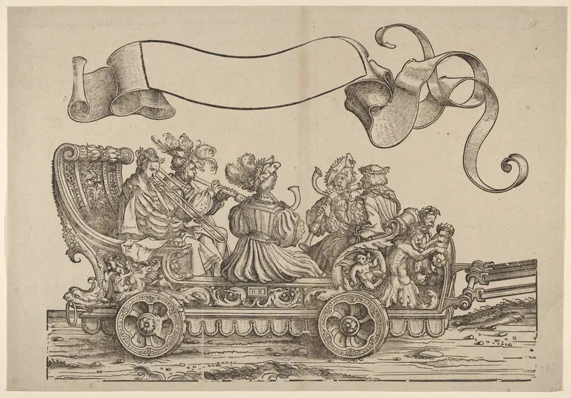 Cart with Horn Musicians, The Triumphal Procession of Emperor Maximilian I Wall Art by Hans Burgkmair - High-Resolution Digital Print