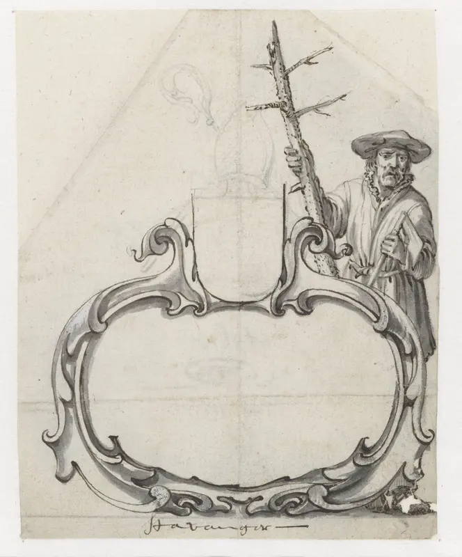 Cartouche met een man met een dennenstam Wall Art by Pieter Jansz - High-Resolution Digital Print