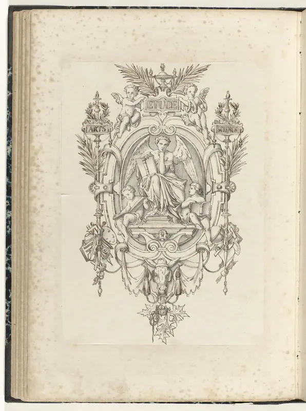 Cartouche met gevleugelde vrouw en twee lezende kinderen Wall Art by anonymous - High-Resolution Digital Print