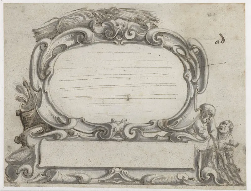 Cartouche met twee mannen die vis sorteren Wall Art by Pieter Jansz - High-Resolution Digital Print